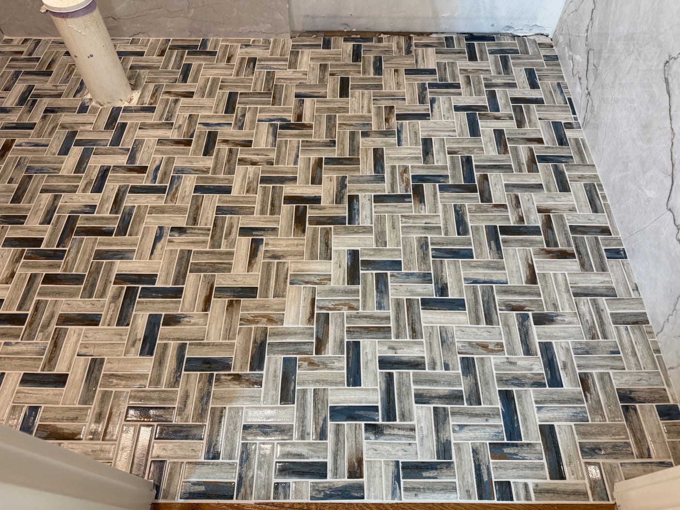 A custom basketweave floor by Artemidas Renovation, Loganville